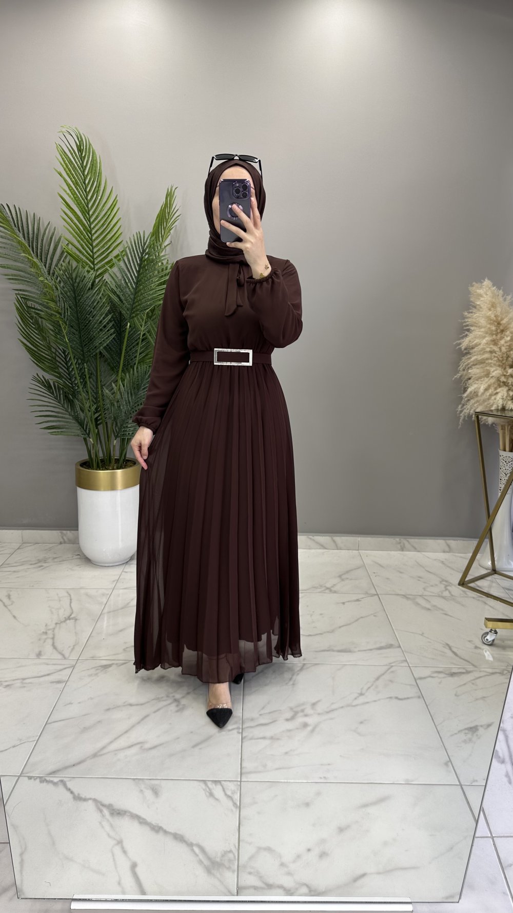 Banu Şifon Elbise Kahve — Kahverengi
