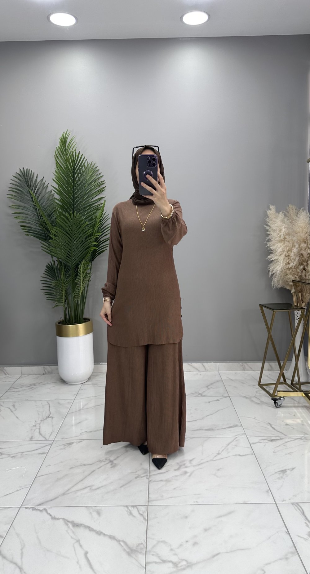 Etekli Pantolon Takım Taba — Taba