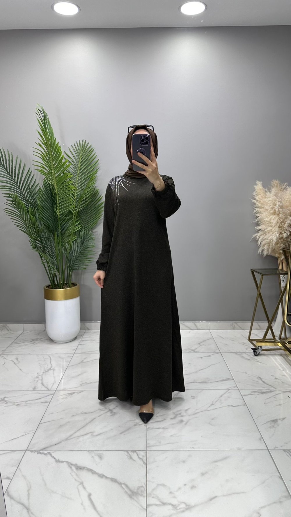 İpek Elbise Kahve — Kahverengi