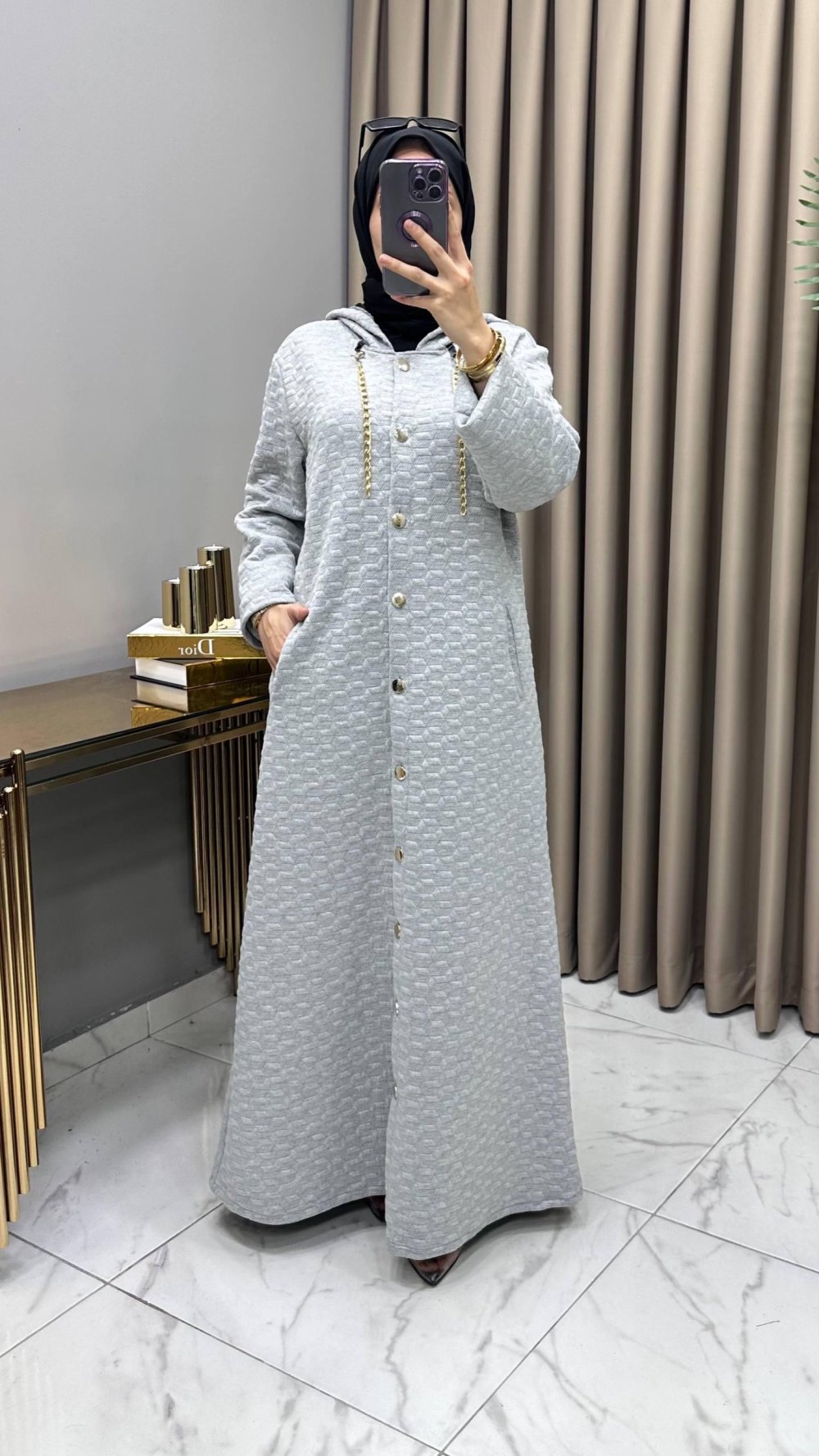 Ilgın Yün Kapitone Kaban Gri — Gri