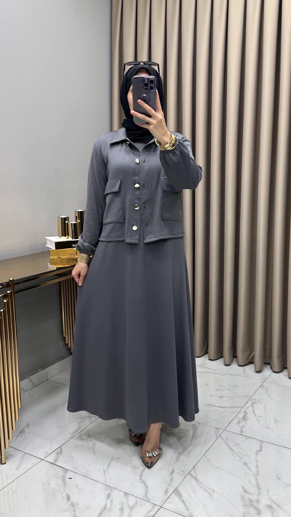 Yasemin Ceket Elbise Takım Füme — Füme