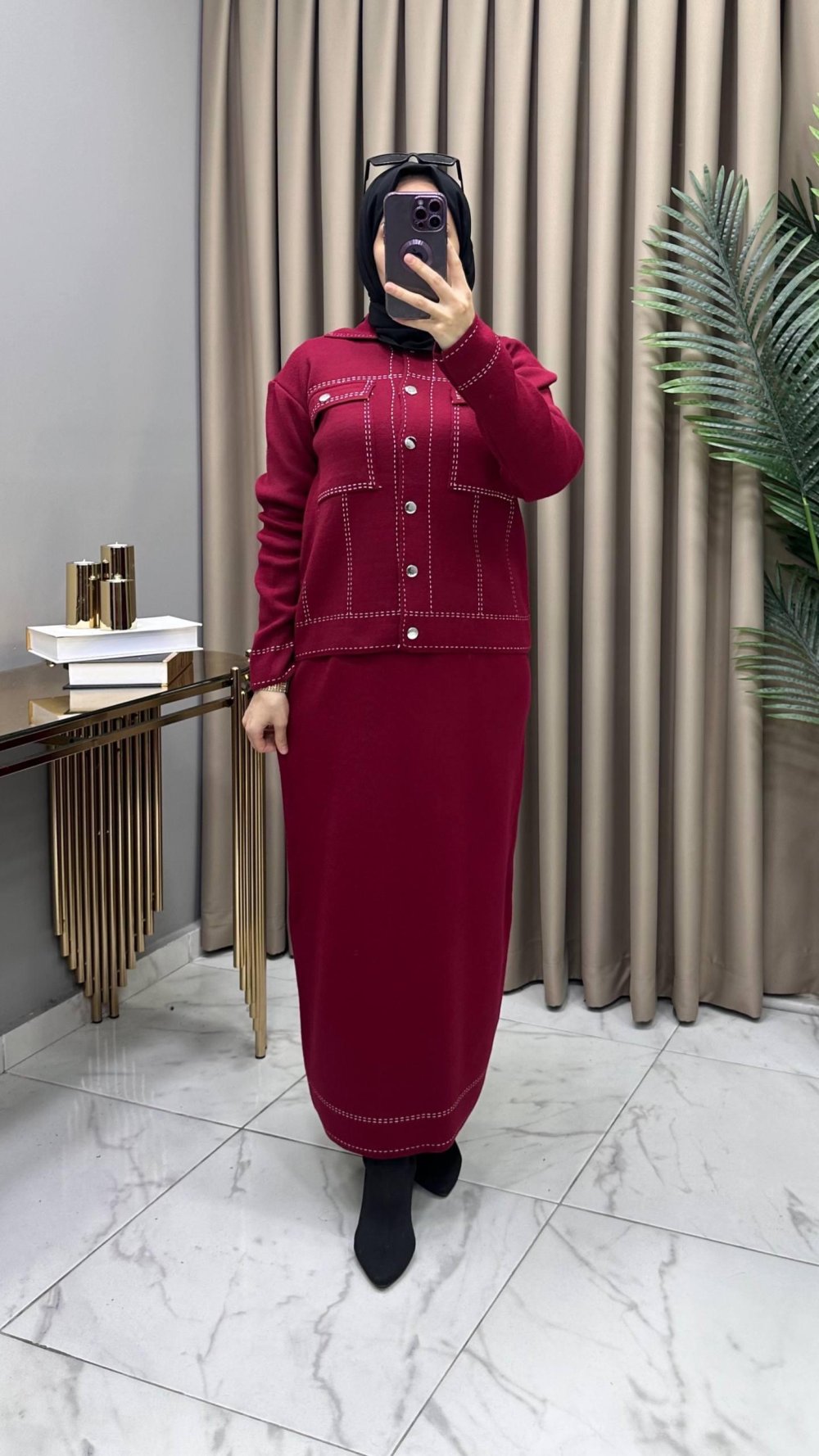 Melis Triko Etekli Takım Bordo — Bordo