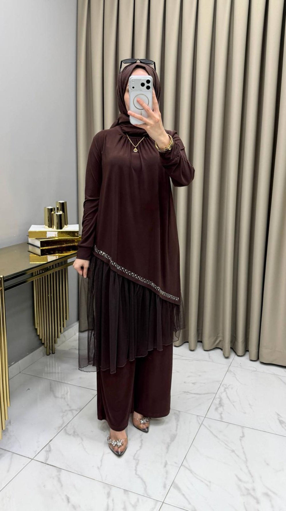 Tüllü Takım Bordo — Kahverengi