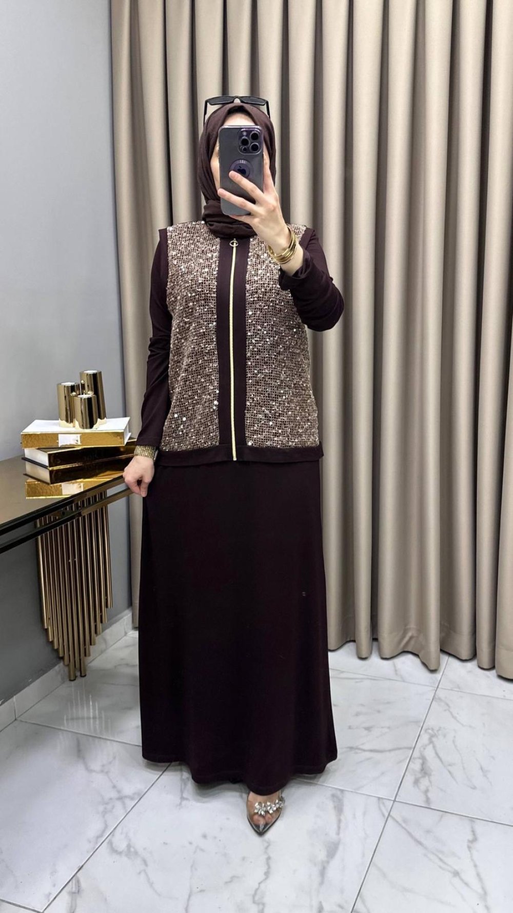 Asel Elbise Yelek Takım Kahve — Kahverengi
