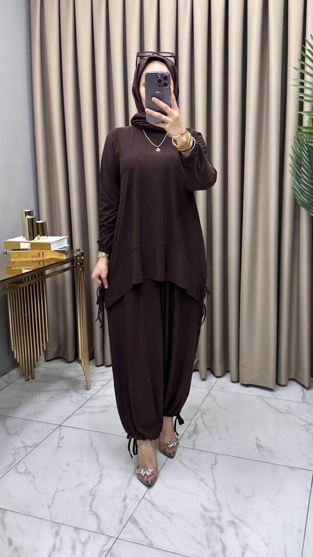 Elanur Pantolonlu Takım Kahve — Kahverengi