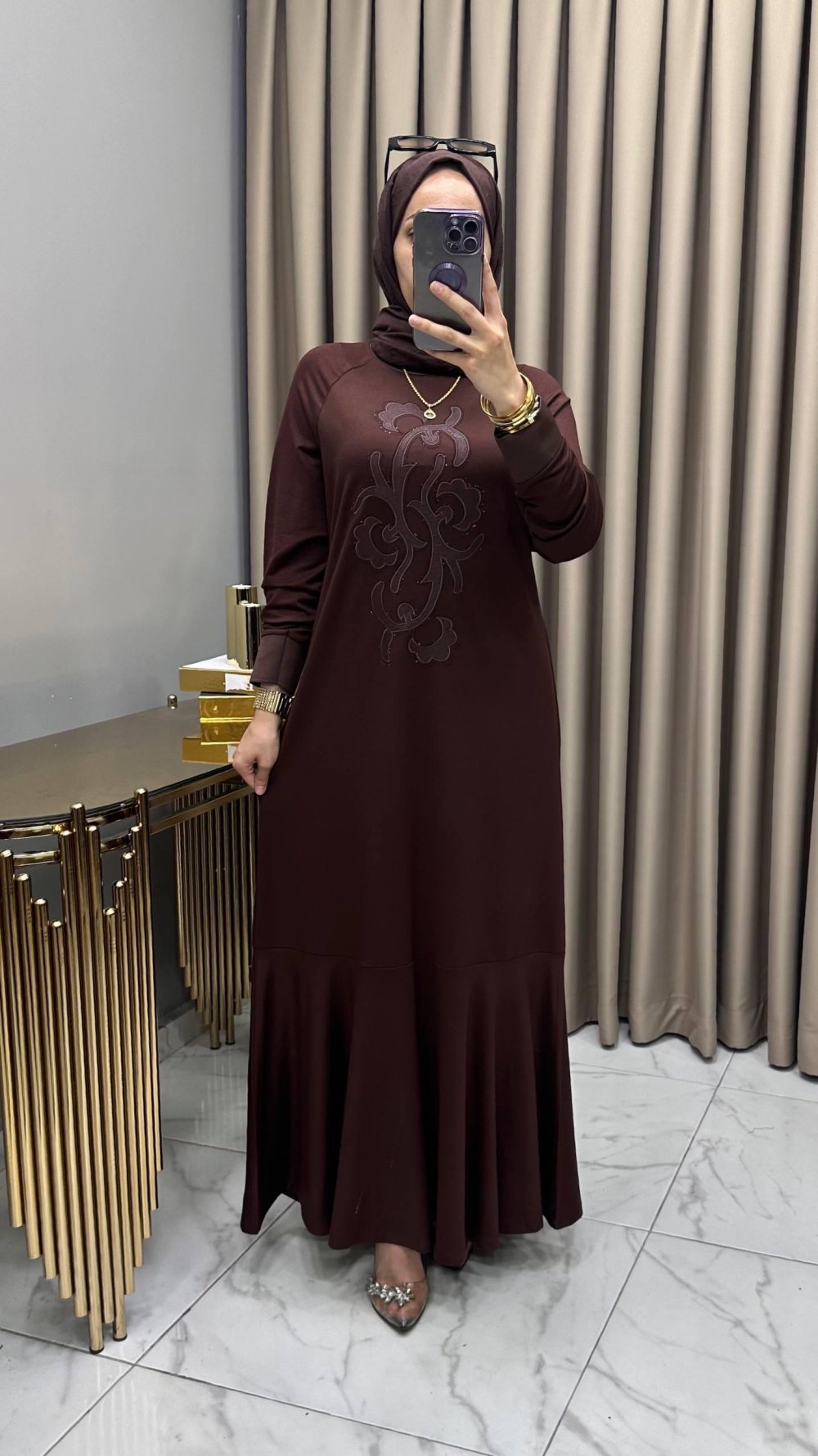 Hüma Elbise Kahve — Kahverengi