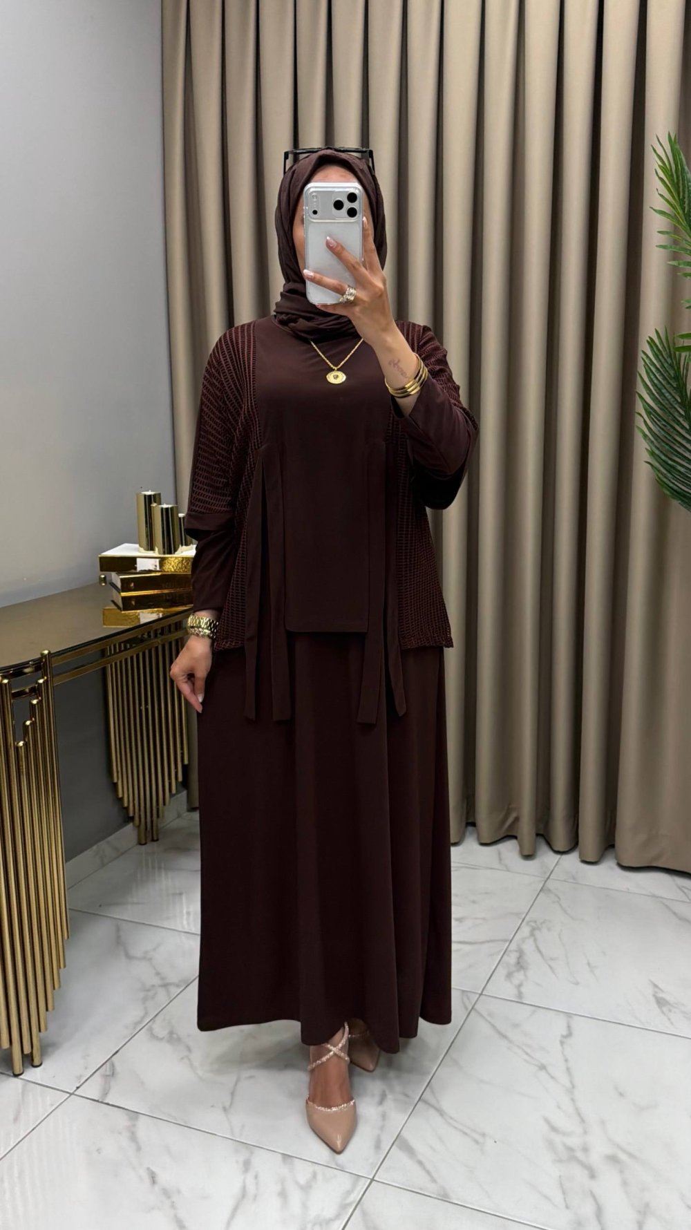 Simay Fileli Elbise Takım Kahve — Kahverengi