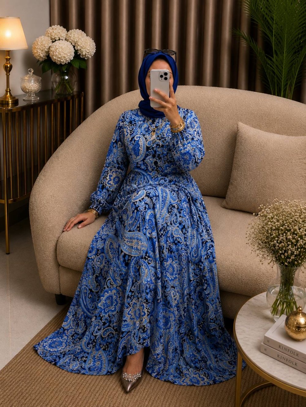 Şal Desen Elbise indigo Mavi — İndigo
